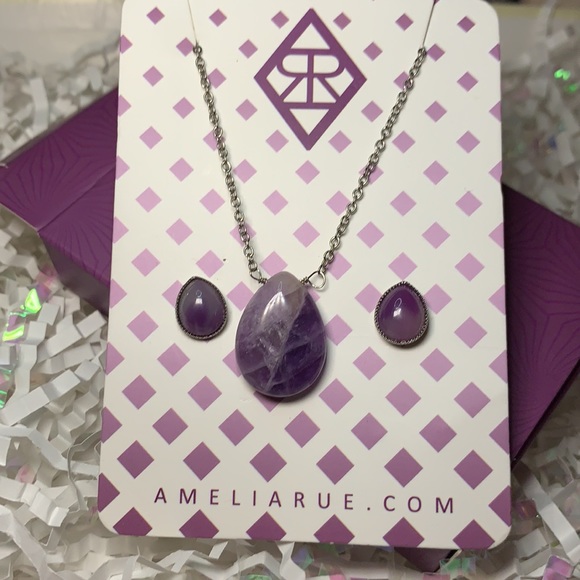 Amethyst Drop Necklace and Earring Set - Picture 2 of 4